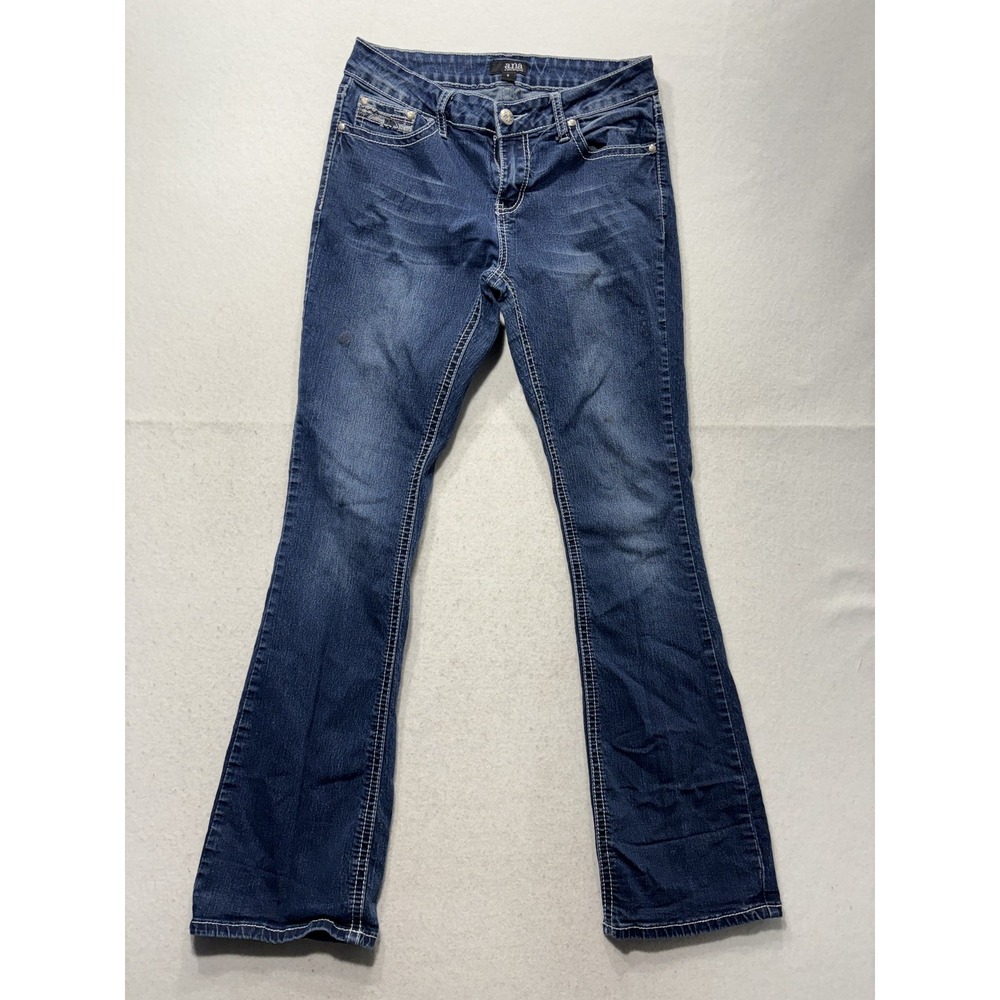A.n.a Jeans Womens 8 Blue Medium Wash Mid Rise Bootcut Embellished 32x31 Denim